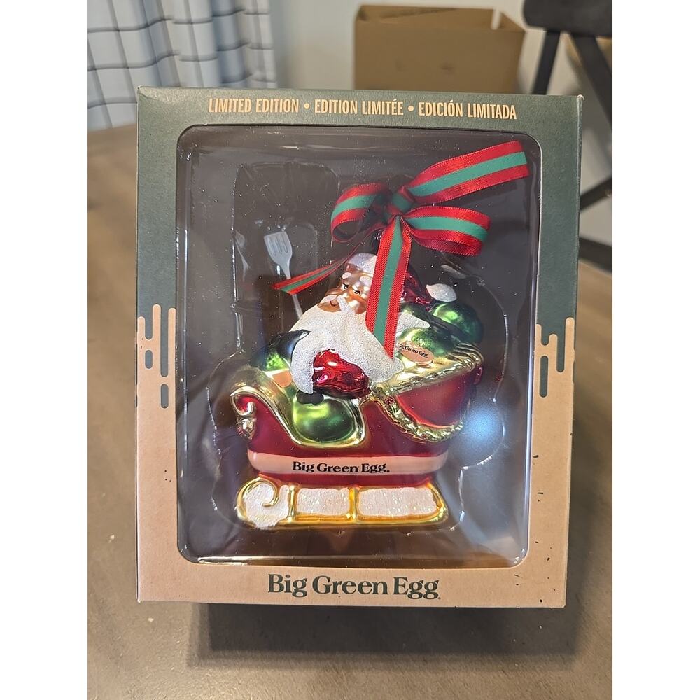 BIG GREEN EGG SANTA'S SLEIGH BLOWN GLASS CHRISTMAS ORNAMENT NIB